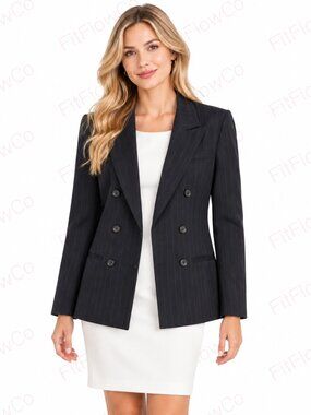 Liz Claiborne Women’s 10 Navy Pinstripe Double Breasted Blazer Career